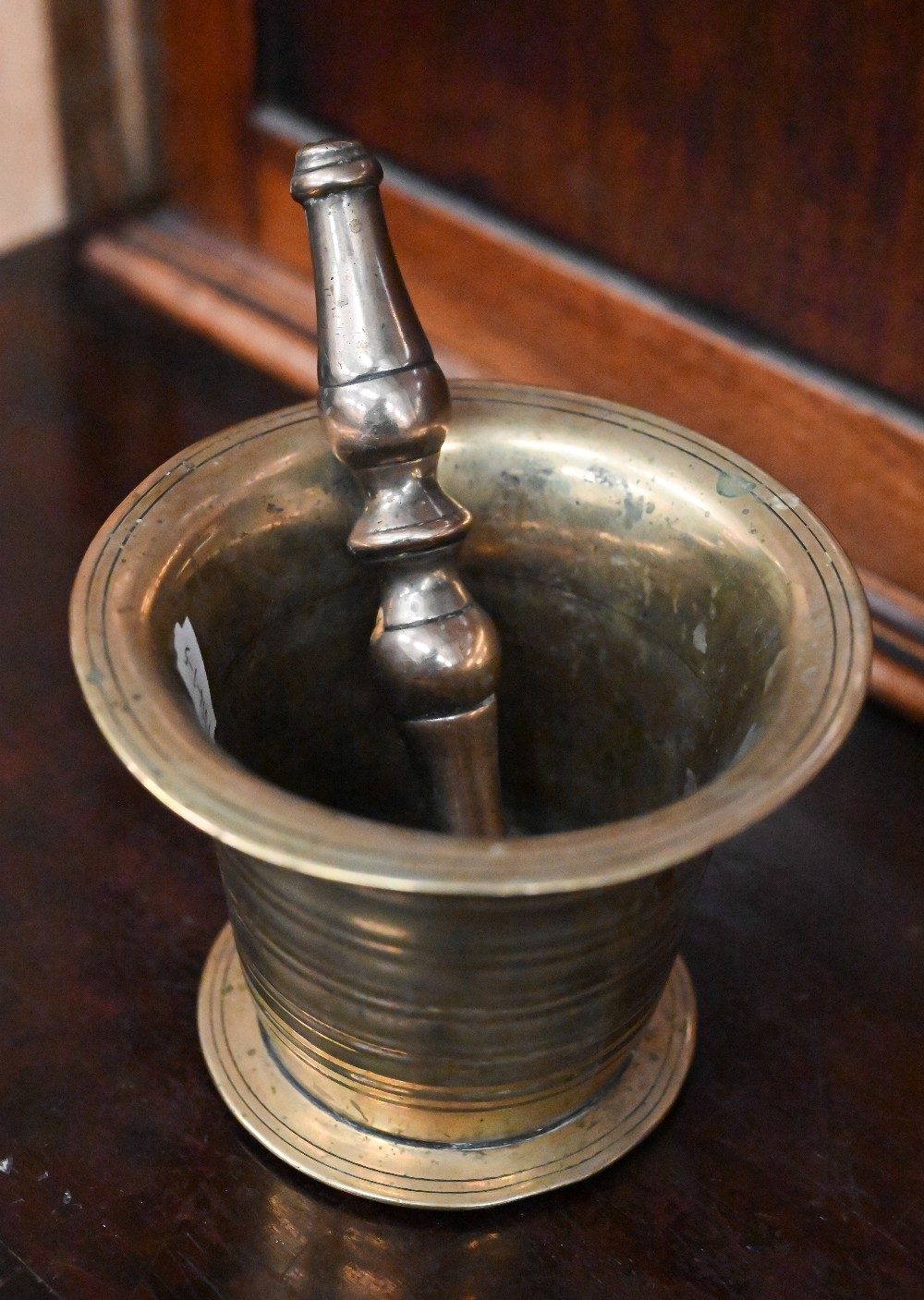 Antique brass pestle and mortar, 12.5 cm diam