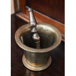 Antique brass pestle and mortar, 12.5 cm diam