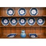 Crown Staffordshire fruit service, printed and painted with floral sprays within powder-blue and