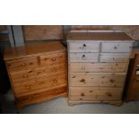 A modern pine chest of four short over three long graduated drawers on shaped bracket feet, 89 cm
