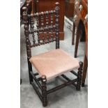Antique bobbin-turned oak side chair a/f