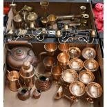 Set of nine bronze champagne saucers, five goblets and a cocktail shaker to/w pair of Victorian