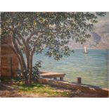 G Backhaus - Riviera view, oil on canvas, signed, unframed, 50 x 63 cm