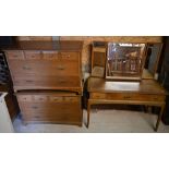 Stag, a triple mirror backed three drawer dressing table, 120 x 49 x 138 cm to/w two Stag chests