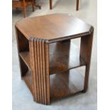 An Art Deco oak octagonal open lamp table with reeded corners, 45 x 45 x 48 cm high