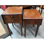 Two Victorian mahogany drop-leaf side tables (one with handles missing)