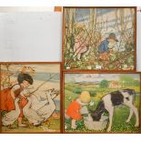 After Muriel Dawson (1897-1974) - Three nursery prints, The Goose Girl, Feeding the Calf, 45 x 51 cm