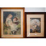 A Pears-type print of two children and a Baxter-style print of a flower still life study (2)