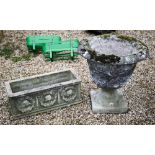 A Regency style cast stone urn planter to/with a neo-classical style rectangular cast stone
