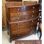 A Victorian style mahogany chest on chest composed of two short over five long graduated drawers, on