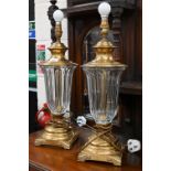 A pair of Chelsom fluted glass and brass table lamps, 50 cm high (2)
