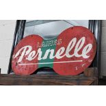 Double-sided vintage French enamelled tin advertising sign for Laines Pernelle (wool), 44 x 95 cm
