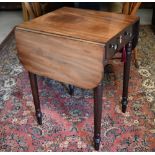 A Victorian mahogany drop leaf table with drawer to one end, 50 x 53 x 77 cm h