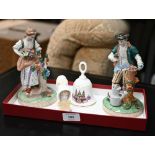 Pair of Dresden porcelain figures - male and female gardeners, 18 cm to/w a Royal Worcester candle-