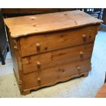 An antique Continental pine chest of three long drawers, 107 x 53 x 83 cm high