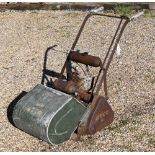 A vintage Atco petrol lawn mower, a/f to/with two pairs of vintage forged gate hinges (no pins)