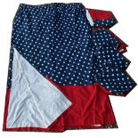 Three pairs of US flag-style curtains, each 109 x 230 cm with stars and red panel designs, black out