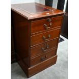 A mahogany two drawer filing chest with gilt tooled burgundy leather top, 50 cm wide x 60 cm deep