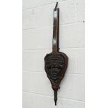Antique oak long-handled bellows, carved with grotesque mask, 88 cm