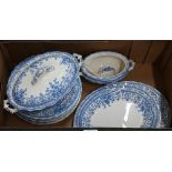Victorian late Myers blue and white printed 'Oxford' pattern part dinner service and a Crown Ducal