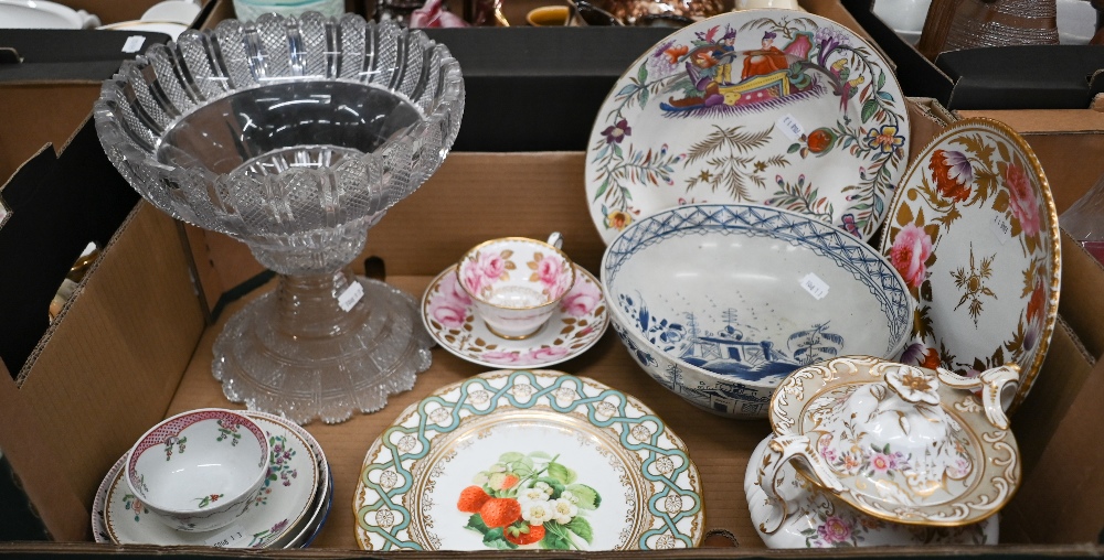 Victorian cut glass fruit-bowl on separate waisted pedestal, 23 cm diam, to/w various Georgian and