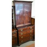 A George III mahogany secretaire chest, the top drawer with fitted interior over a standard drawer