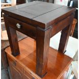 A modern hardwood bedside/lamp table with single drawer and square legs, 50 x 50 x 55 cm high