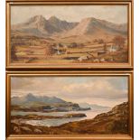 Donald Shearer (1925-2017) - A pair of Scottish highland views, oil on canvas, signed, 44 x 90 cm