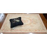 A small Aubusson rug with traditional floral design, beige ground, 120 x 75 cm to/w small black