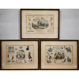 After George Cruikshank - a trio of hand-coloured prints - Indian Rubber, The Worship of Wealth,