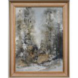 Margaret Woolley - Abstract landscape, oil on board, signed, 39 x 29 cm