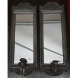 Pair of pewter girandole mirrors with candle-sconces, 54 cm high