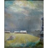 20th century Russian school - Landscape with cottages, oil on canvas, see verso for artist details