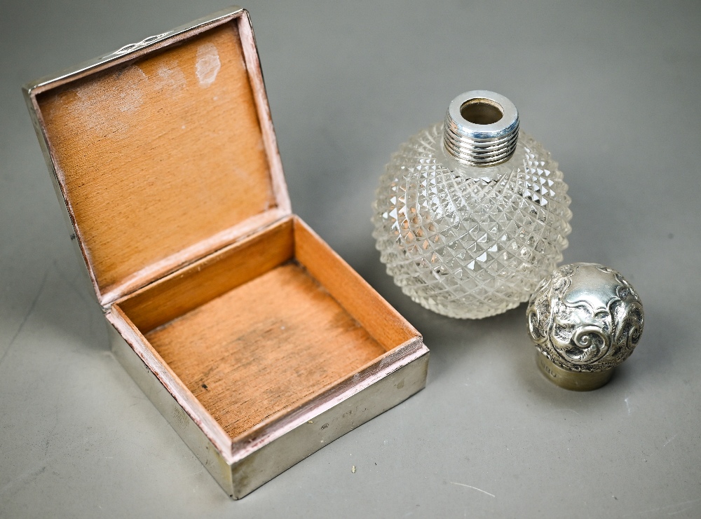 Victorian cut glass globular scent bottle with silver screw bun cover, London 1896, 11cm, to/w an - Image 5 of 5