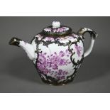 A Meissen porcelain cabinet teapot with puce and gilt painted floral decanter in delicate .800 grade