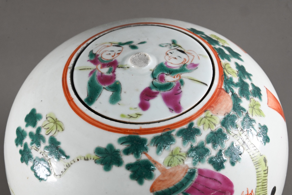 A pair of 19th century Chinese famille rose ovoid vases with covers (missing finials) painted in - Image 15 of 23