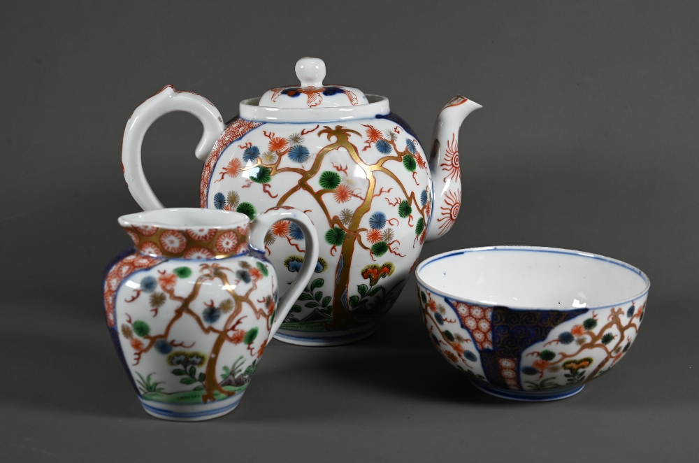 A Japanese Arita Imari teapot, milk jug and sugar bowl with Aoki Bothers marks, painted in - Image 21 of 25
