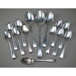 A set of eleven George III silver feather-edge teaspoons, George Smith IV, London 1797, to/w a