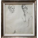 Modern British School (JN), 'Two Studies of a Young Woman', signed and dated 1971, pencil, 51 x 55