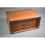 Edwardian oak canteen with hinged top and two fitted drawers, 49cm wide (empty)