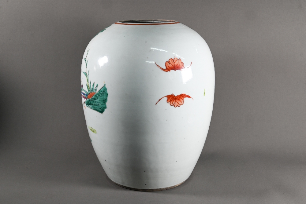 A pair of 19th century Chinese famille rose ovoid vases with covers (missing finials) painted in - Image 10 of 23