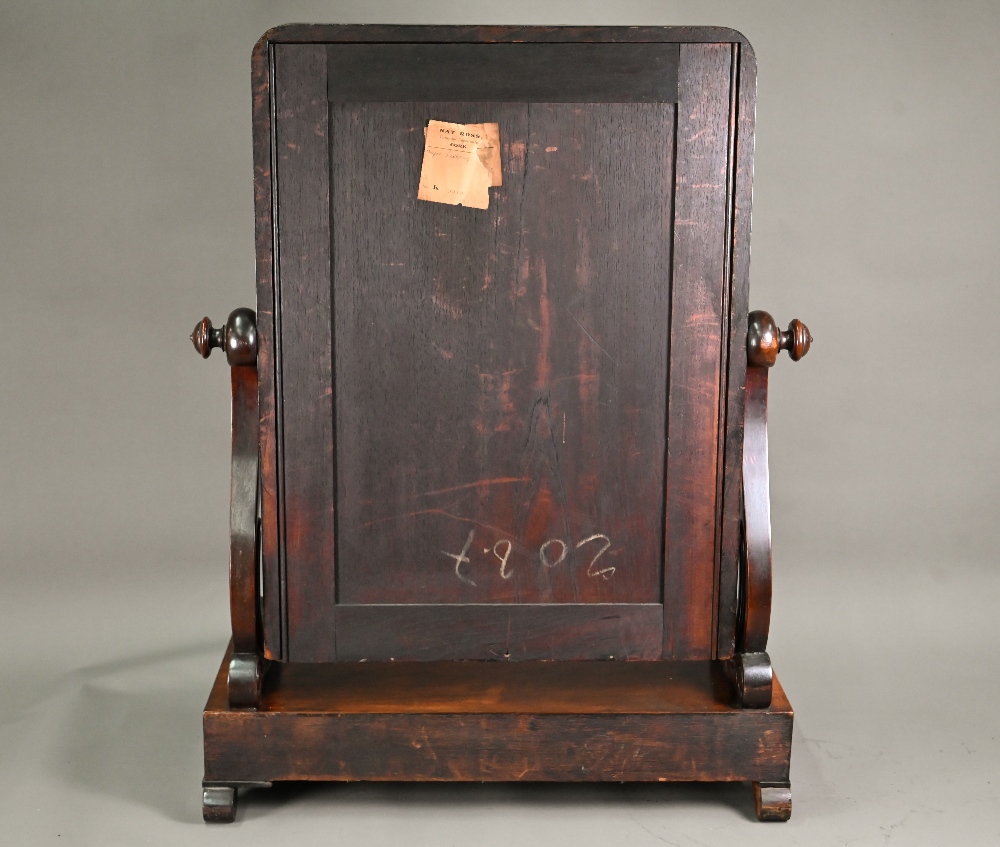 A Georgian mahogany toilet mirror, on single drawer platform base, raised on moulded scroll feet, - Image 8 of 8