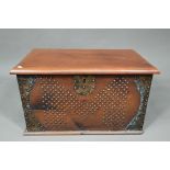 An Eastern hardwood brass studded Zanzibar style chest, 65 cm w x 39 cm x 37 cm h