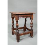 A 17th century oak joint stool, 45 cm x 29 cm x 52 cm h