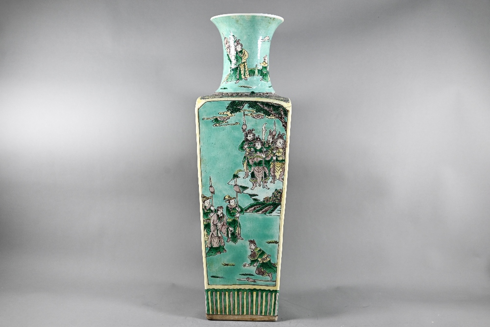 A late 19th or early 20th century Chinese famille verte vase with flared cylindrical neck rising - Image 2 of 14