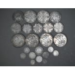 A selection of Victorian and later British silver coins, including four crowns, two double-