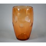 Large contemporary orange ovoid studio glass vase with concave cut decoration, 26 cm high