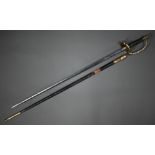 A 19th century officer's court sword, the plain steel blade 77 cm long, with solid cast brass