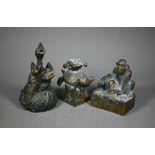 Vladimir Trulov, three Russian dark bronze sculptures - a nest of young birds; a seated monkey and a