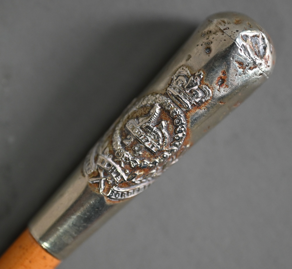 Military interest - A malacca swagger-stick, the silver pommel mounted with Regimental badge of - Image 2 of 3